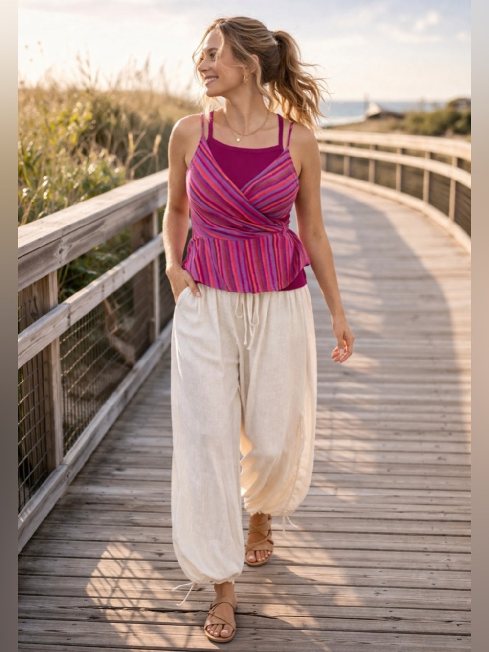Old Navy A New Day Layered Tank Cami Set Medium Pink Stripe NWT
